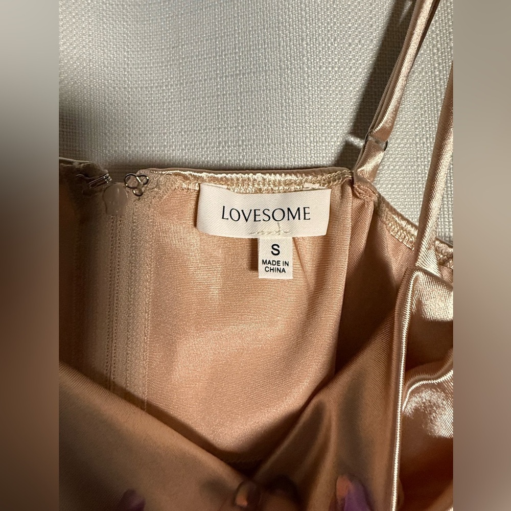 Lovesome Champagne Satin Spaghetti Strap Bustier Cowl Crop Top Size Small - Picture 3 of 8